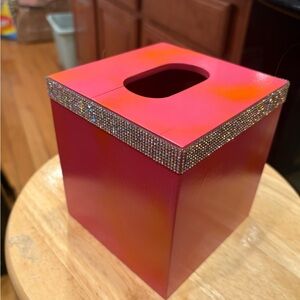 Hand Designed/Painted Tissue Box Pink & Orange with Rhinestone Trim! NEW!